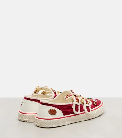 Valentino Embellished Double-buckled Sneakers In Red