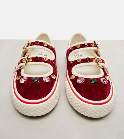 Valentino Embellished Double-buckled Sneakers In Red