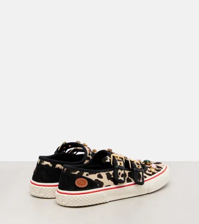 Valentino Dollyboard Leopard Printed Calf Hair Double-strap Sneakers In Multi