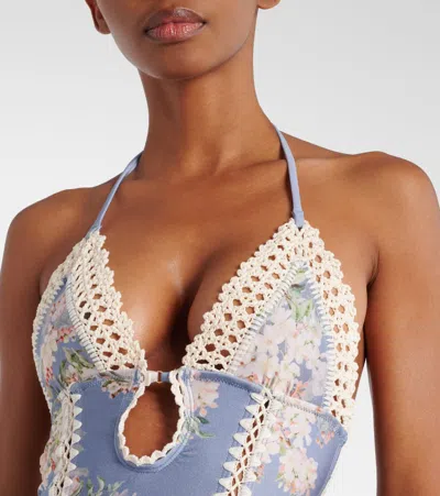 Zimmermann Cascadian Crochet Keyhole Cutout Swimsuit In Blue