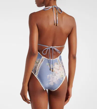 Zimmermann Cascadian Crochet Keyhole Cutout Swimsuit In Blue
