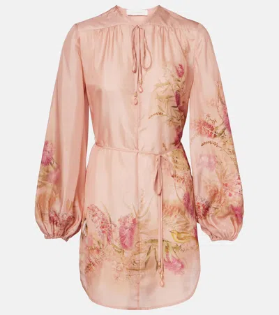 Zimmermann Women Pink Botanical Floral Silk Habotai Cascadian Tunic Top In Pink