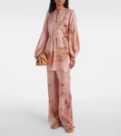 Zimmermann Women Pink Botanical Floral Silk Habotai Cascadian Tunic Top In Pink