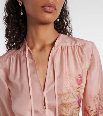 Zimmermann Women Pink Botanical Floral Silk Habotai Cascadian Tunic Top In Pink