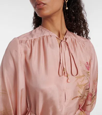 Zimmermann Women Pink Botanical Floral Silk Habotai Cascadian Tunic Top In Pink