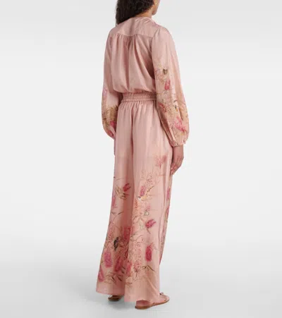 Zimmermann Pink Botanical Floral Silk Habotai Cascadian Trousers