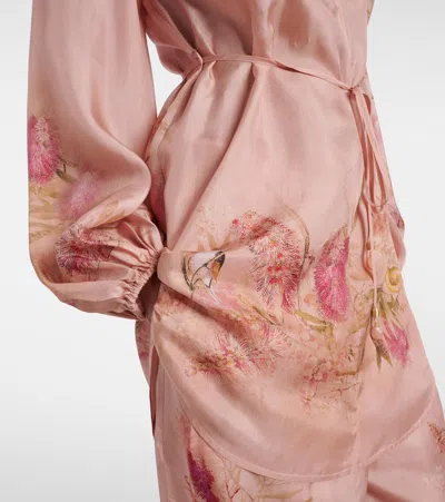Zimmermann Women Pink Botanical Floral Silk Habotai Cascadian Tunic Top In Pink