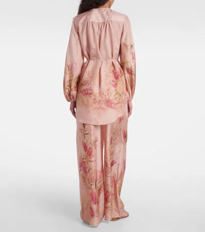 Zimmermann Women Pink Botanical Floral Silk Habotai Cascadian Tunic Top In Pink