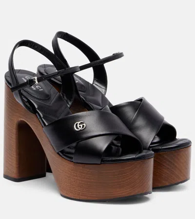 Gucci Double G Leather Platform Sandals