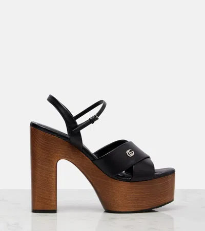 Gucci Double G Leather Platform Sandals