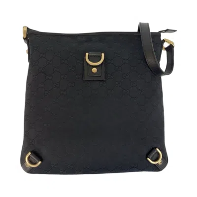 Pre-owned Gucci Black Gg Canvas Leather Messenger Bag Shoulder Bag ()