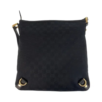 Pre-owned Gucci Black Gg Canvas Leather Messenger Bag Shoulder Bag ()
