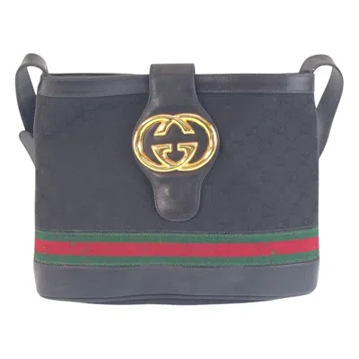 Pre-owned Gucci Black Gg Canvas Leather Shoulder Bag ()