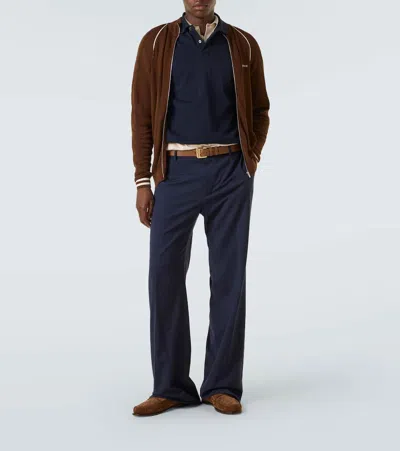 Miu Miu Logo Cotton-blend Zip-up Cardigan In Brown