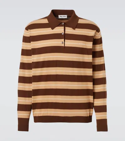 Miu Miu Knitted Striped Cotton Polo Sweater In Multi