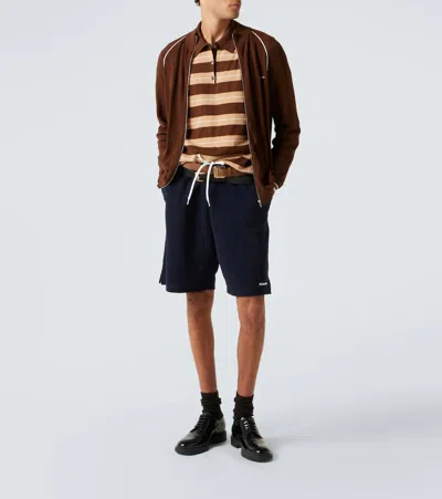 Miu Miu Knitted Striped Cotton Polo Sweater In Multi