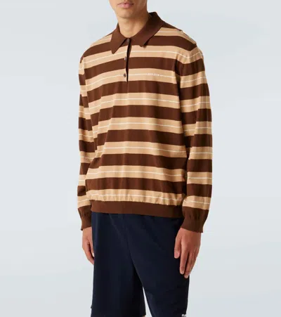Miu Miu Knitted Striped Cotton Polo Sweater In Multi
