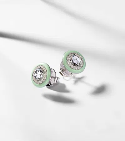 Kamyen 18kt White Gold Earrings With Diamonds And Enamel