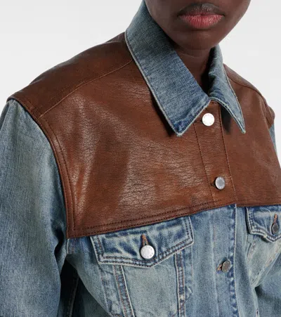 Prada Womens Blue Logo-embellished Denim And Leather Blouson Jacket Xs In Multi