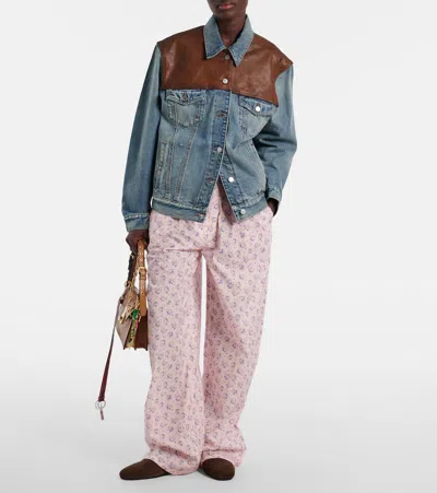 Prada Womens Blue Logo-embellished Denim And Leather Blouson Jacket Xs In Multi