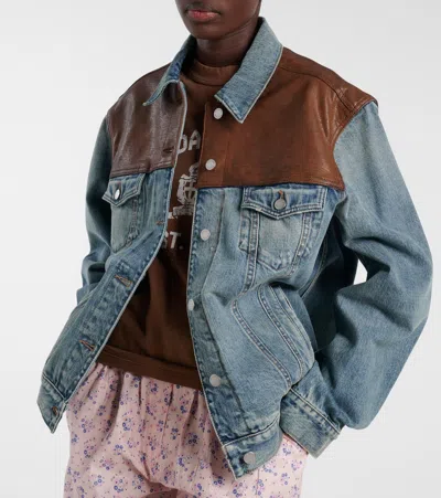 Prada Womens Blue Logo-embellished Denim And Leather Blouson Jacket Xs In Multi