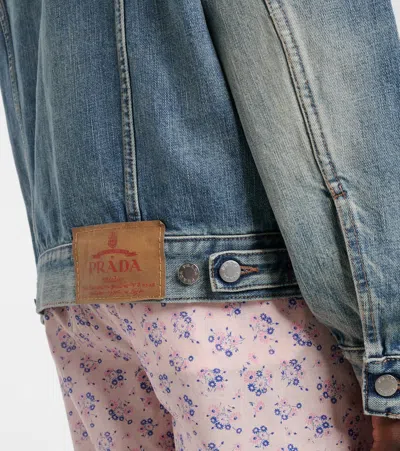 Prada Womens Blue Logo-embellished Denim And Leather Blouson Jacket Xs In Multi