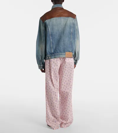 Prada Womens Blue Logo-embellished Denim And Leather Blouson Jacket Xs In Multi