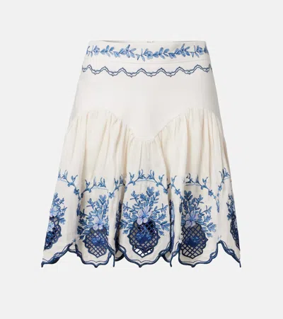 Agua By Agua Bendita Acai Embroidered Floral Linen Miniskirt