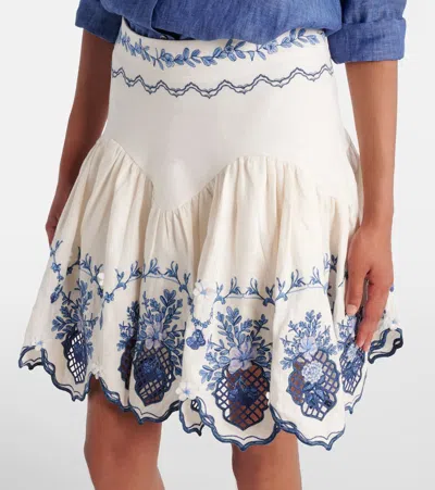 Agua By Agua Bendita Acai Embroidered Floral Linen Miniskirt