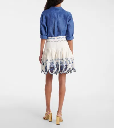 Agua By Agua Bendita Acai Embroidered Floral Linen Miniskirt