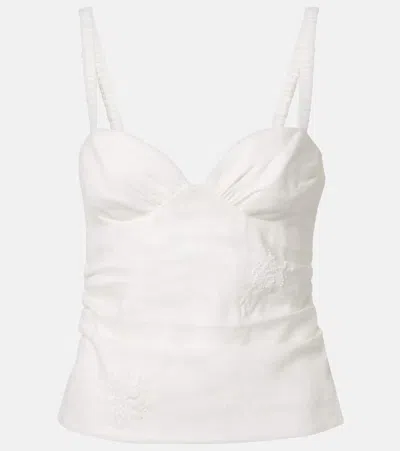Sir Alessandra Gathered Bead-embellished Embroidered Linen Camisole In White