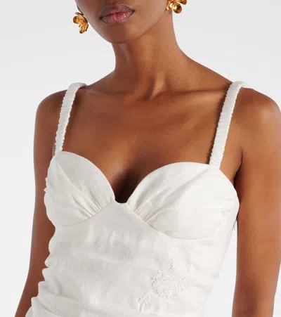 Sir Alessandra Gathered Bead-embellished Embroidered Linen Camisole In White