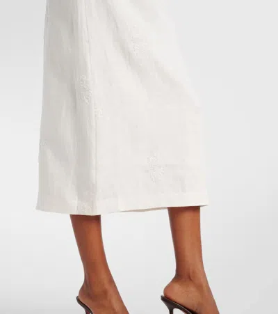 Sir Alessandra Embroidered Linen Midi Skirt