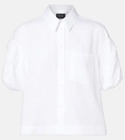 Simone Rocha Cropped Puff-sleeve Cotton Poplin Shirt In White