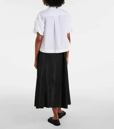 Simone Rocha Cropped Puff-sleeve Cotton Poplin Shirt In White