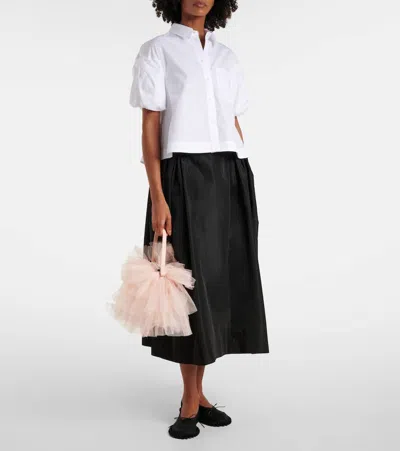 Simone Rocha Cropped Puff-sleeve Cotton Poplin Shirt In White