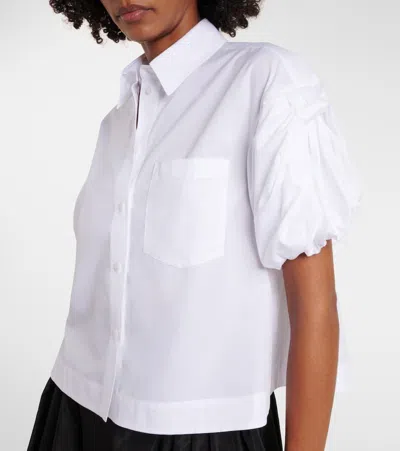 Simone Rocha Cropped Puff-sleeve Cotton Poplin Shirt In White