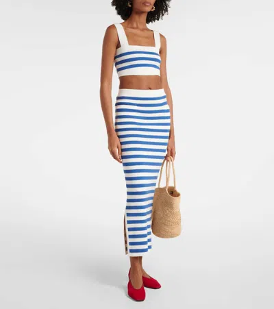 Posse Womens Blue Stripe Ari Stripe Knitted Crop Top In Blue
