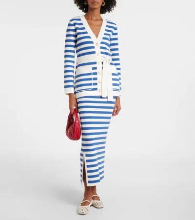 Posse Womens Blue Stripe Ari Stripe Knitted Cardigan Xs In Blue