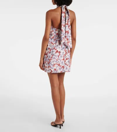 Posse Luna Floral Halterneck Linen Minidress In Multi