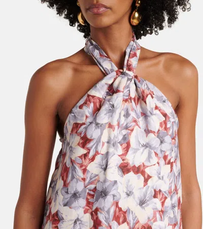 Posse Luna Floral Halterneck Linen Minidress In Multi
