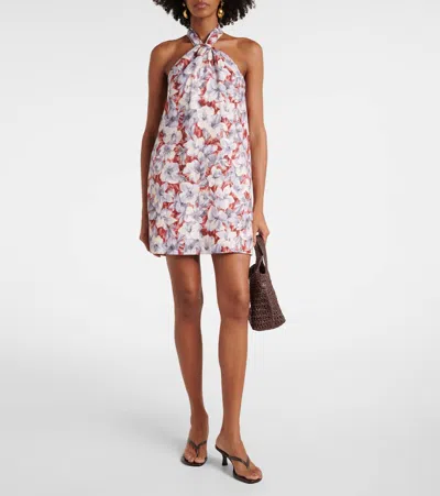 Posse Luna Floral Halterneck Linen Minidress In Multi