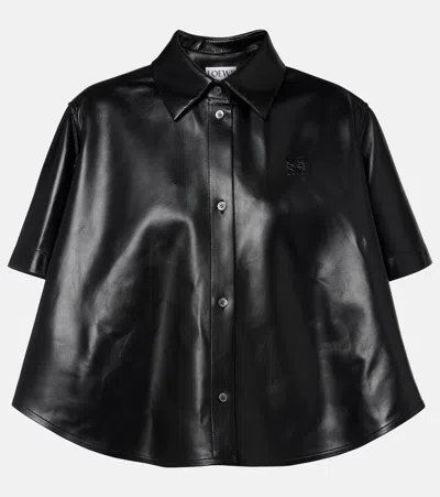 Loewe Anagram Leather Bowling Shirt In Black