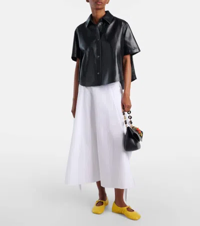 Loewe Anagram Leather Bowling Shirt In Black