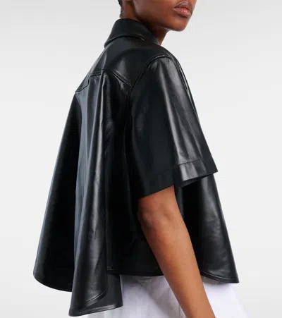 Loewe Anagram Leather Bowling Shirt In Black