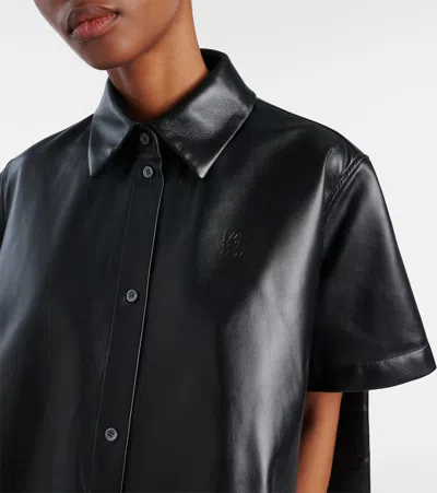 Loewe Anagram Leather Bowling Shirt In Black
