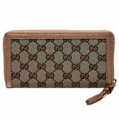 Pre-owned Gucci Brown Pink Gg Canvas Leather Long Wallet (bi-fold) () In Multi