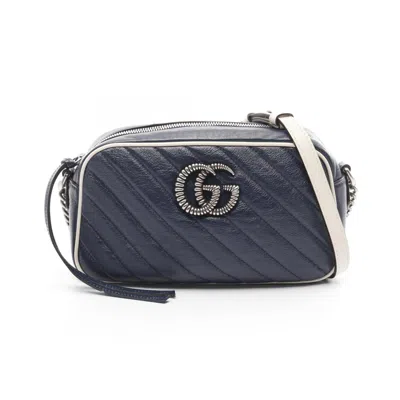 Pre-owned Gucci Navy White Leather Shoulder Bag ()