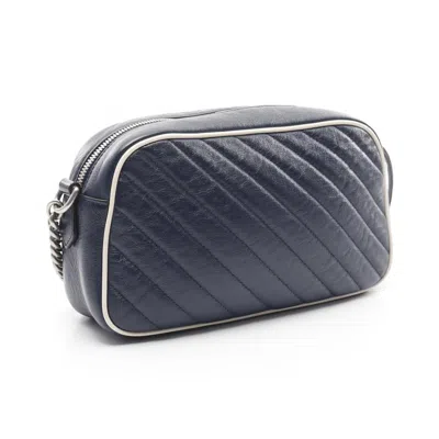 Pre-owned Gucci Navy White Leather Shoulder Bag ()