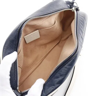 Pre-owned Gucci Navy White Leather Shoulder Bag ()